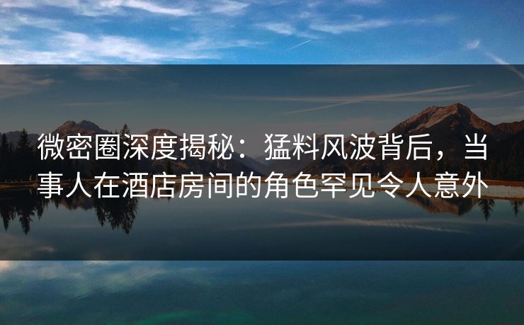 微密圈深度揭秘：猛料风波背后，当事人在酒店房间的角色罕见令人意外