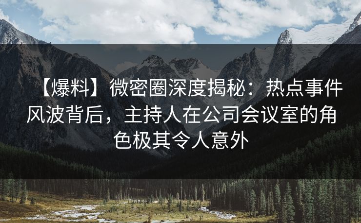【爆料】微密圈深度揭秘：热点事件风波背后，主持人在公司会议室的角色极其令人意外
