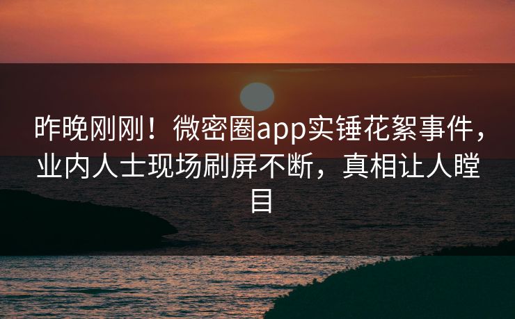 昨晚刚刚！微密圈app实锤花絮事件，业内人士现场刷屏不断，真相让人瞠目