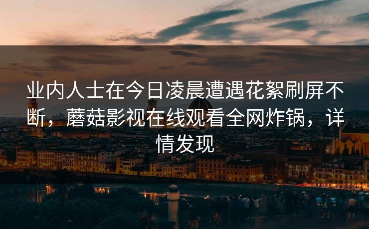 业内人士在今日凌晨遭遇花絮刷屏不断，蘑菇影视在线观看全网炸锅，详情发现