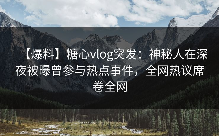 【爆料】糖心vlog突发：神秘人在深夜被曝曾参与热点事件，全网热议席卷全网
